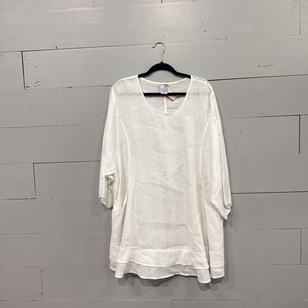LA FIXSUN,OS LINEN TOP ,WHT ,XL