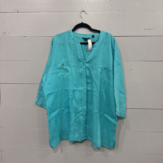 INVESTMENTS,OS LINEN TOP ,TEAL ,2X
