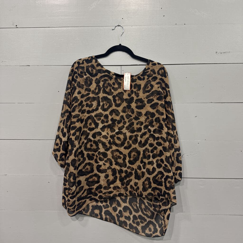 LEOPARD SHEER TOP / COVER ,TAN BLK WHT ,XL