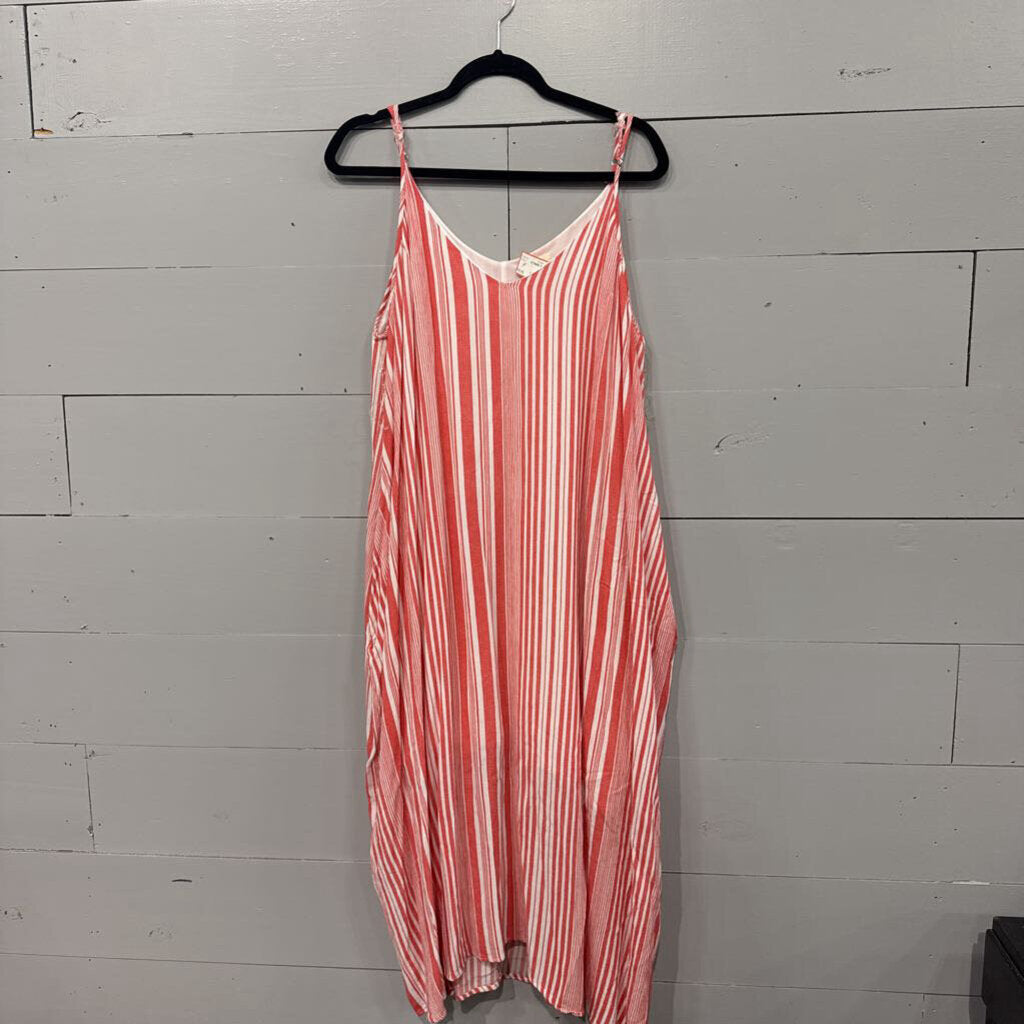 ENTRO,STRIPE DRESS ,RED WHT ,2X
