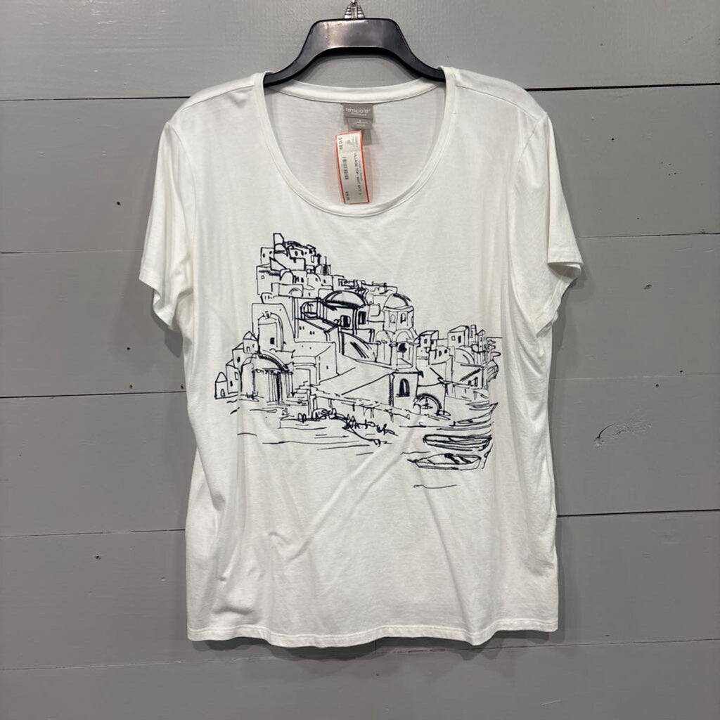 CHICO'S,VILLAGE TOP ,WHT NVY ,3