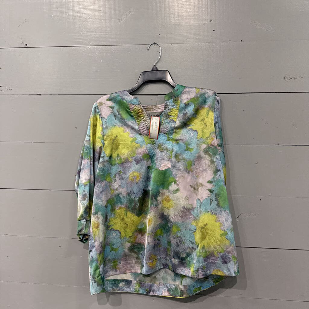 A LA CARTE,*PATTERNED TOP,BLUE/MULTI,L