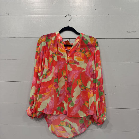 CHICO'S,FLOWER BLOUSE,RED ,2