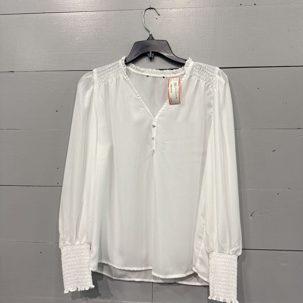 JOY JOY,SHEER LONG SLEEVE TOP,WHITE,M