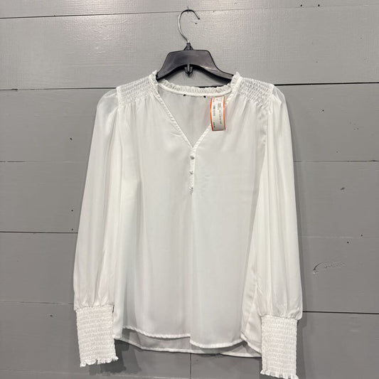 JOY JOY,SHEER LONG SLEEVE TOP,WHITE,M