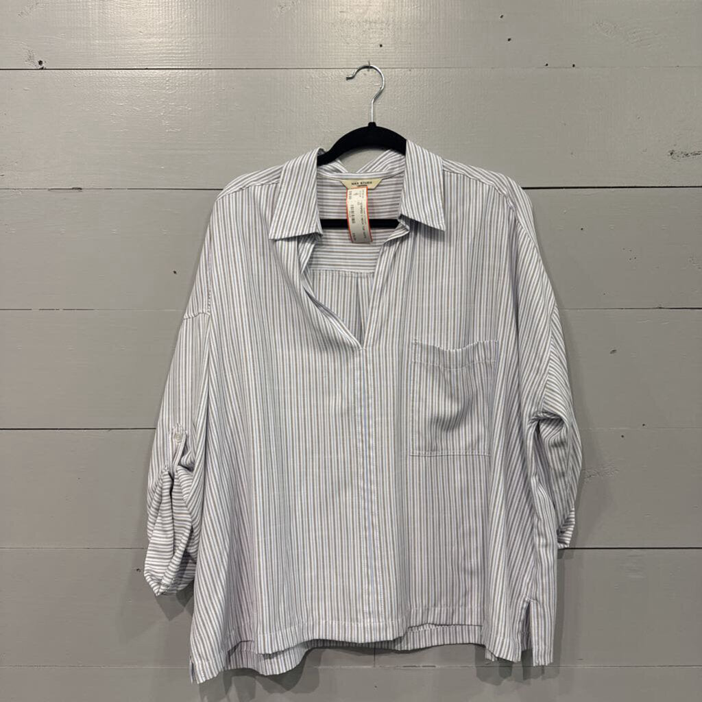 MAX STUDIO,*STRIPED V NECK TOP,WHITE,2X