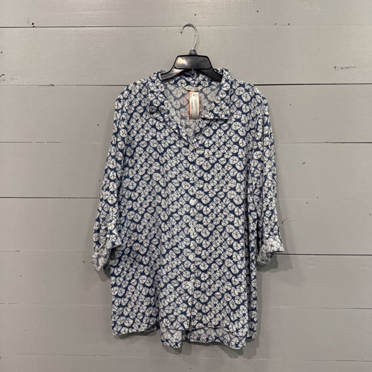JOHN MARK,*PATTERENED BUTTON UP TOP,BLUE ,XL