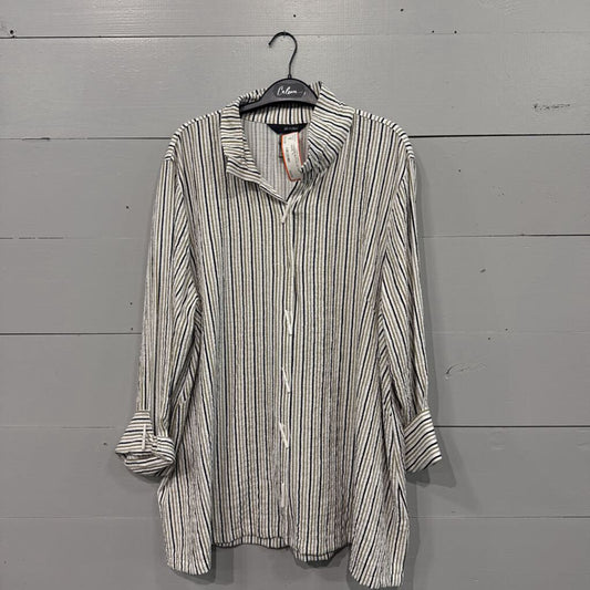 ALI MILES,*STRIPED BUTTON UP TOP,WHITE ,XL