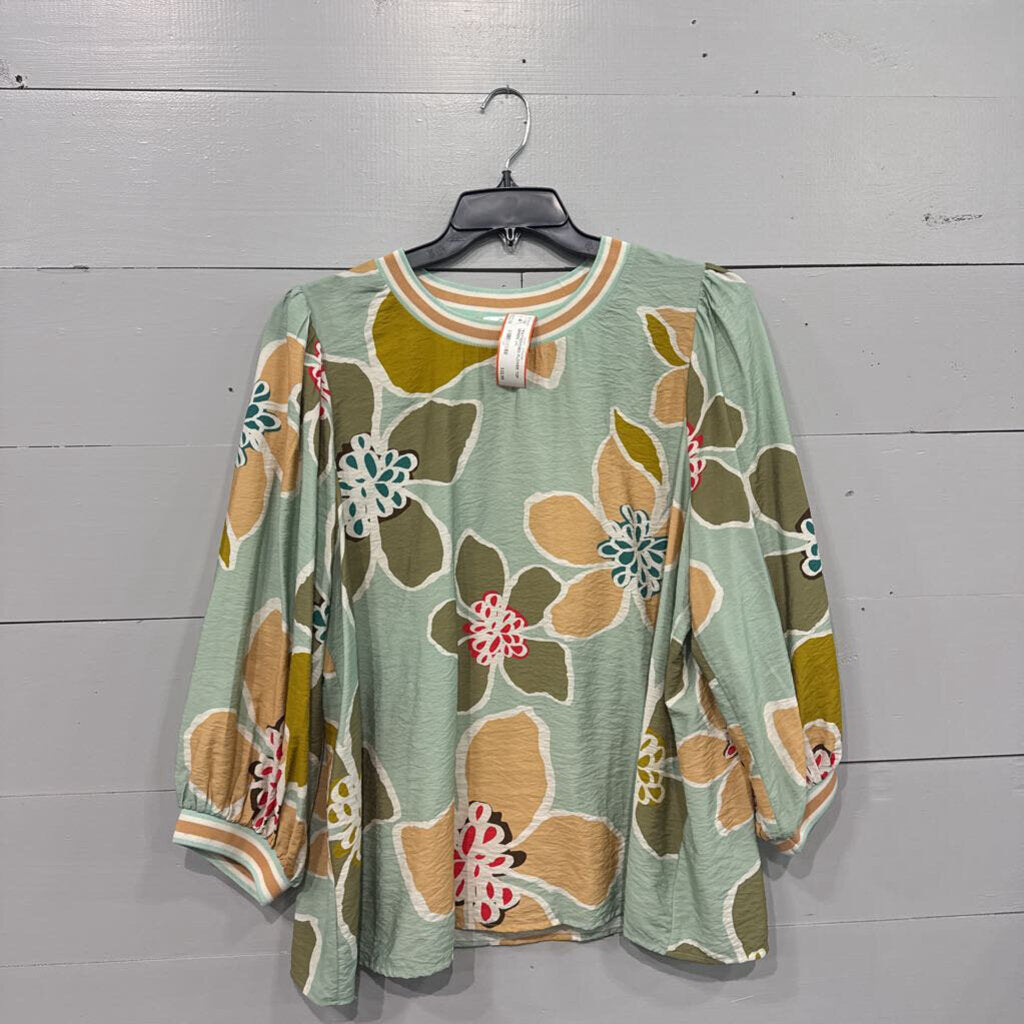 ODDI,*PATTERENED FLOWER TOP,GREEN,3XL