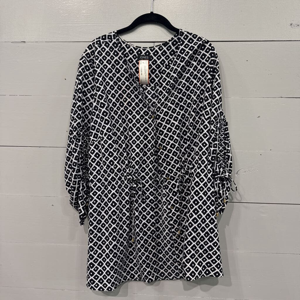 JONES NEW YORK,*PATTERENED BUTTON UP TOP,BLACK,1X
