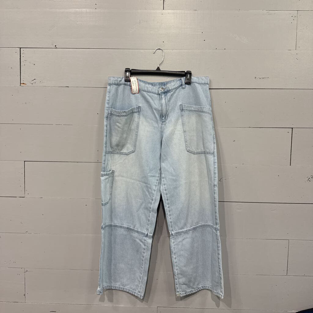 *BAGGY LIGHT WASH DENIM JEANS,DENIM,XXL