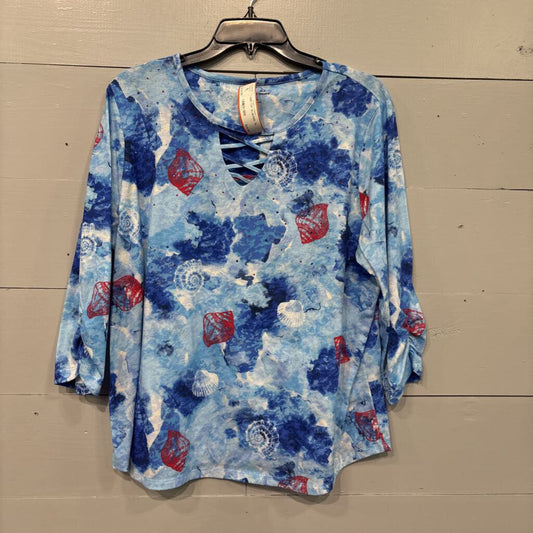 ALLISON DALEY,* KNIT TOP ,BLUE/RED ,XL