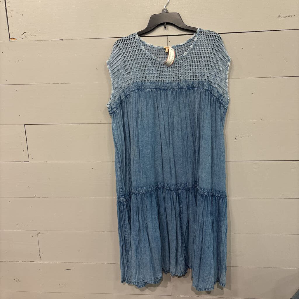 *CROCHET DENIM ,BLUE,L