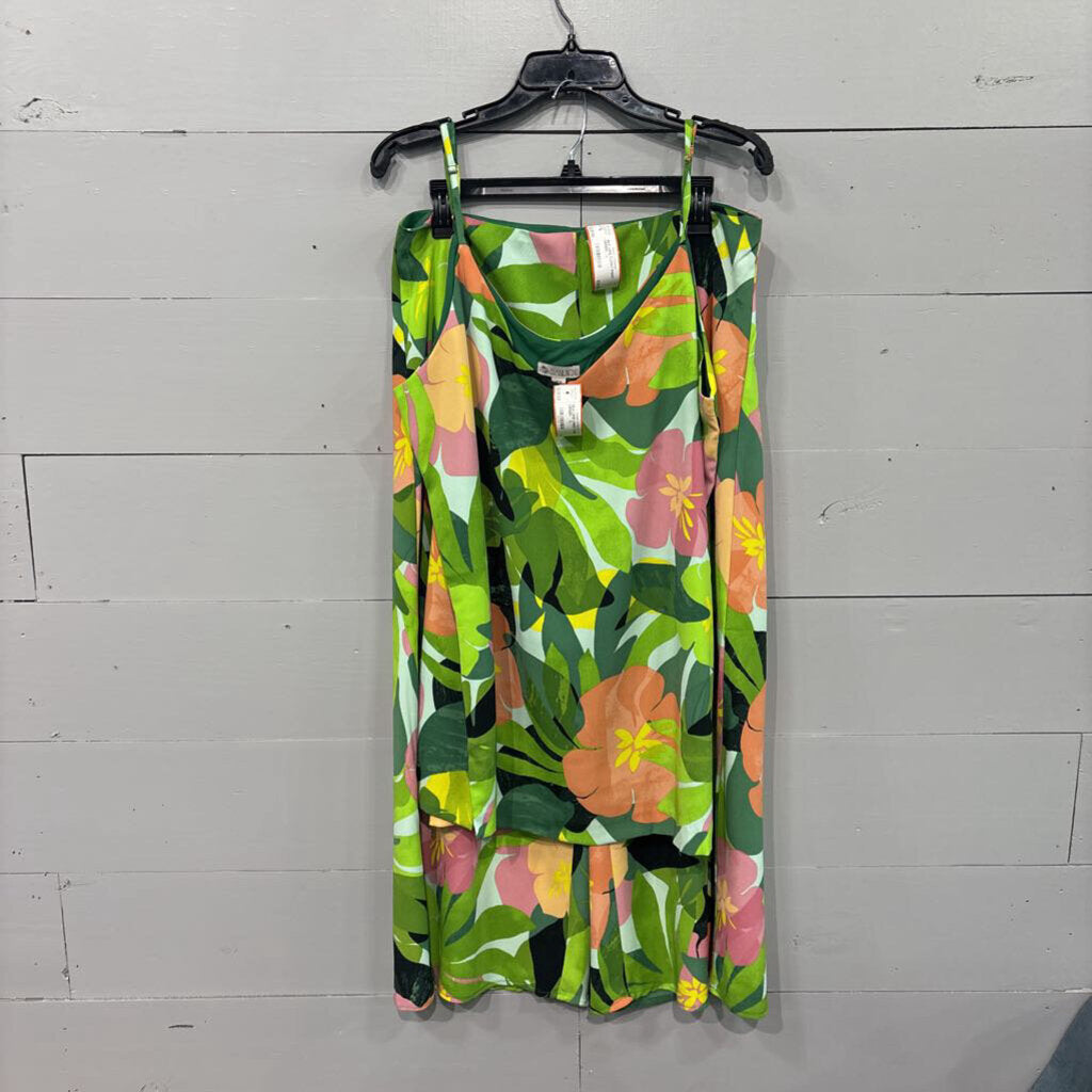 SILK LIKE LINED TANK ,GREEN ,XL
