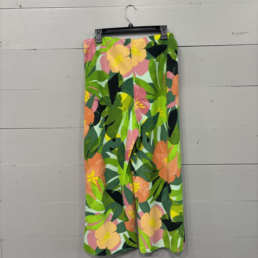 SILK LIKE FLOWY PANT ,GREEN ,L