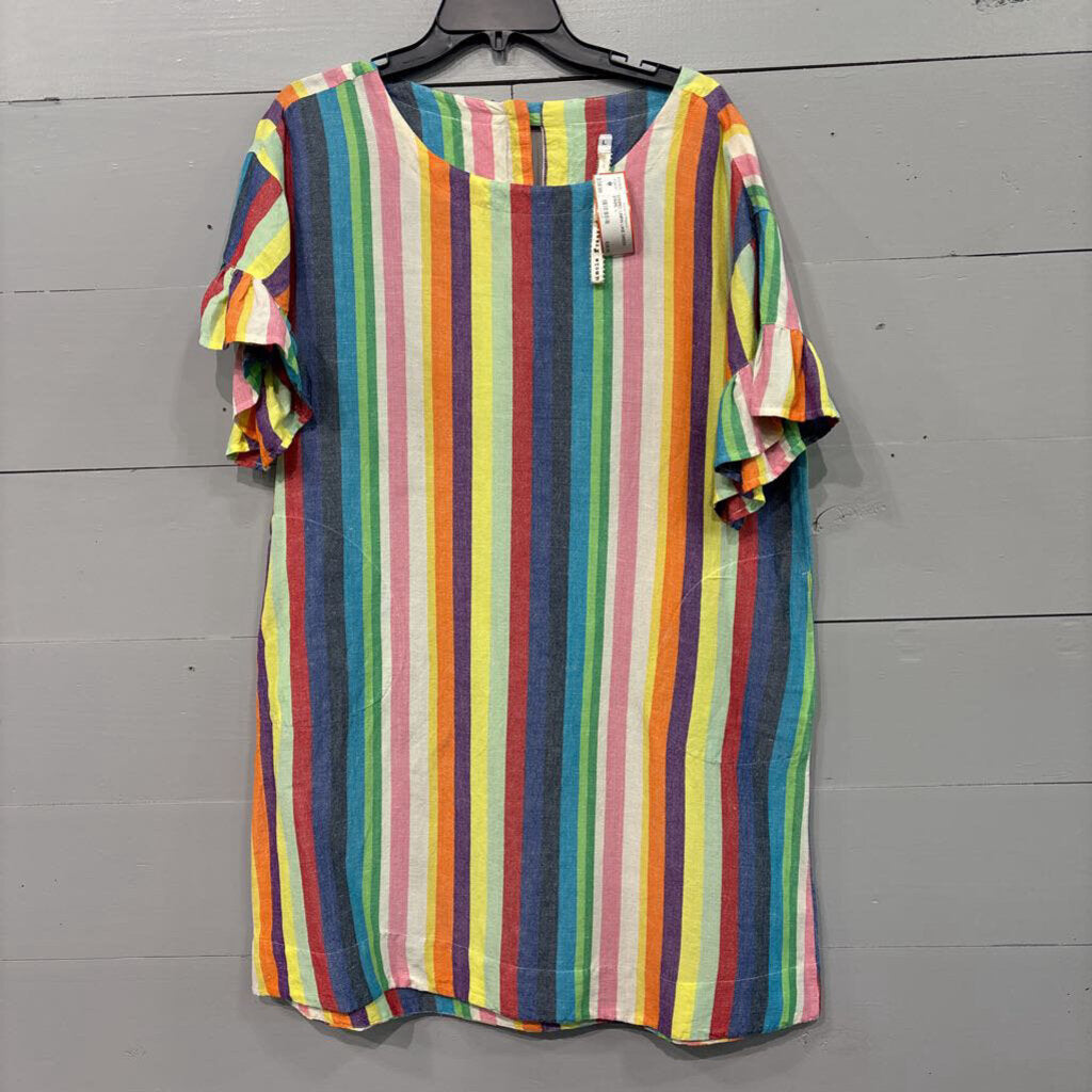 UNCLE FRANK,STRIPED LINRN LIKE DRESS,STRIPE ,L