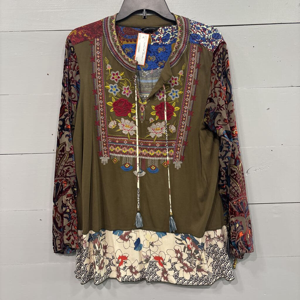 JOHN MARK,FLORAL TOP ,GRN MULTI,xl