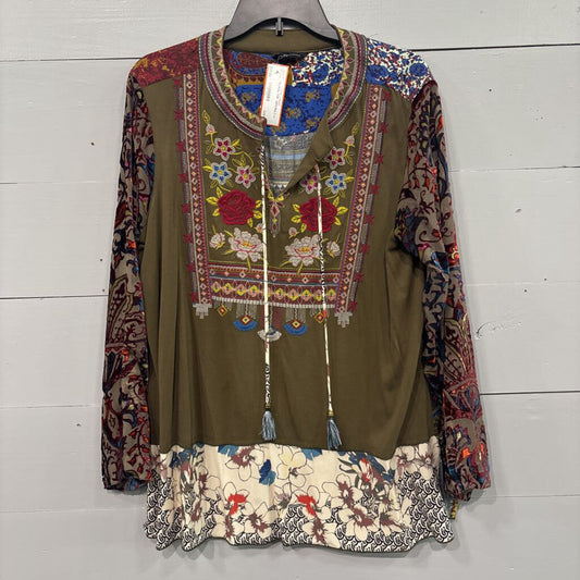JOHN MARK,FLORAL TOP ,GRN MULTI,xl