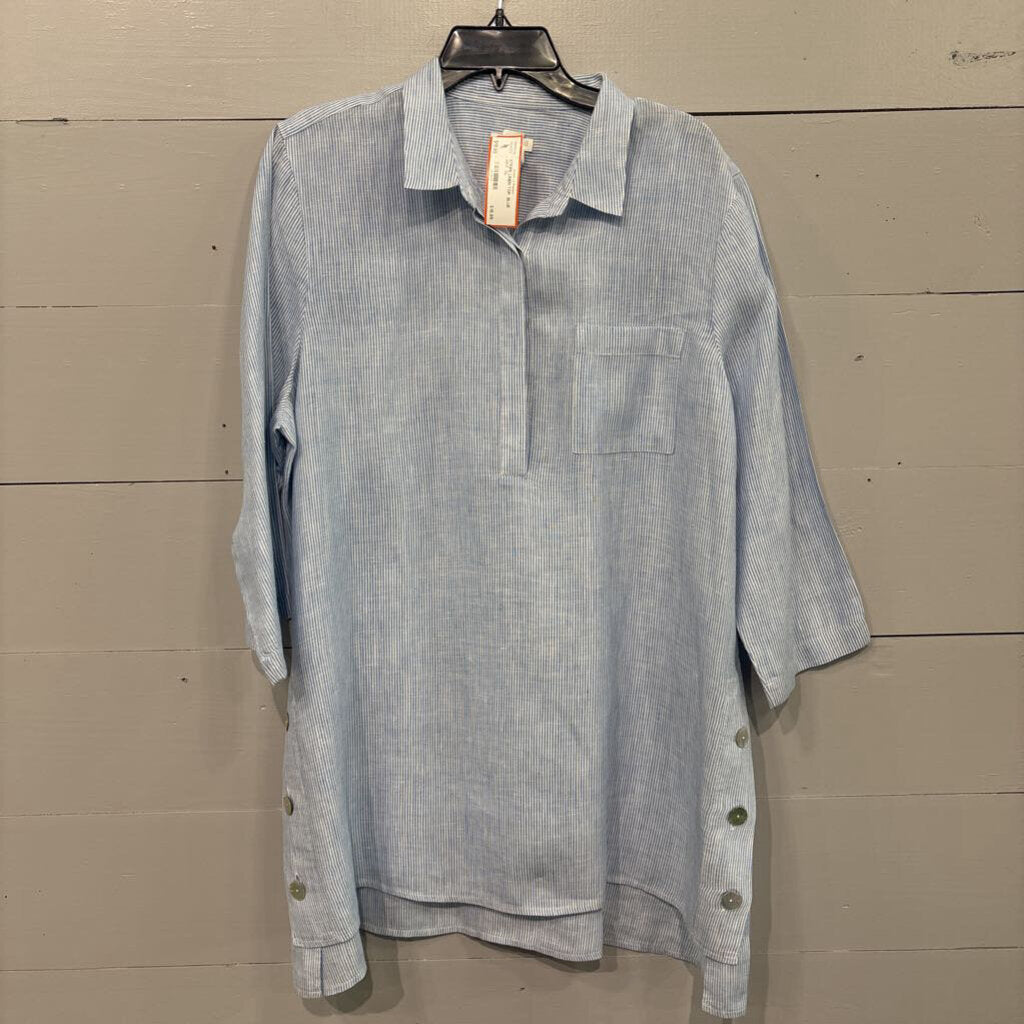 J.JILL,STRIPE LINEN TOP ,BLUE WHT ,XL