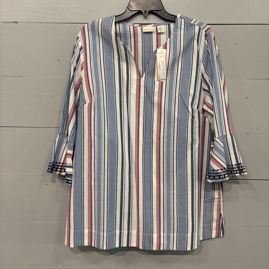 WEST BOUND,STRIPE LINEN TOP ,BLUE WHT ,XL