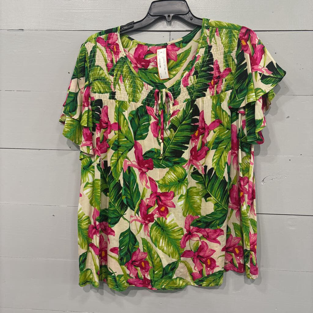 TROPICAL TOP ,PINK GRN ,3X