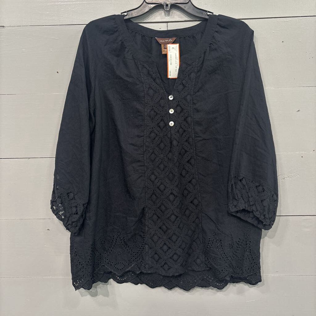 MULTIPLES,SHIMMER LACE TOP ,BLK ,L