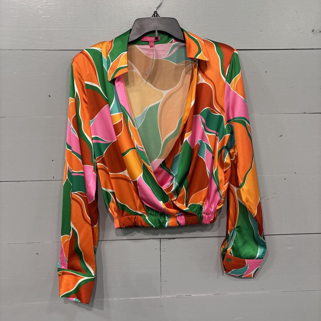 FLYING TOMATO,PATTERNED SILK LIKE TOP , MULTI,S