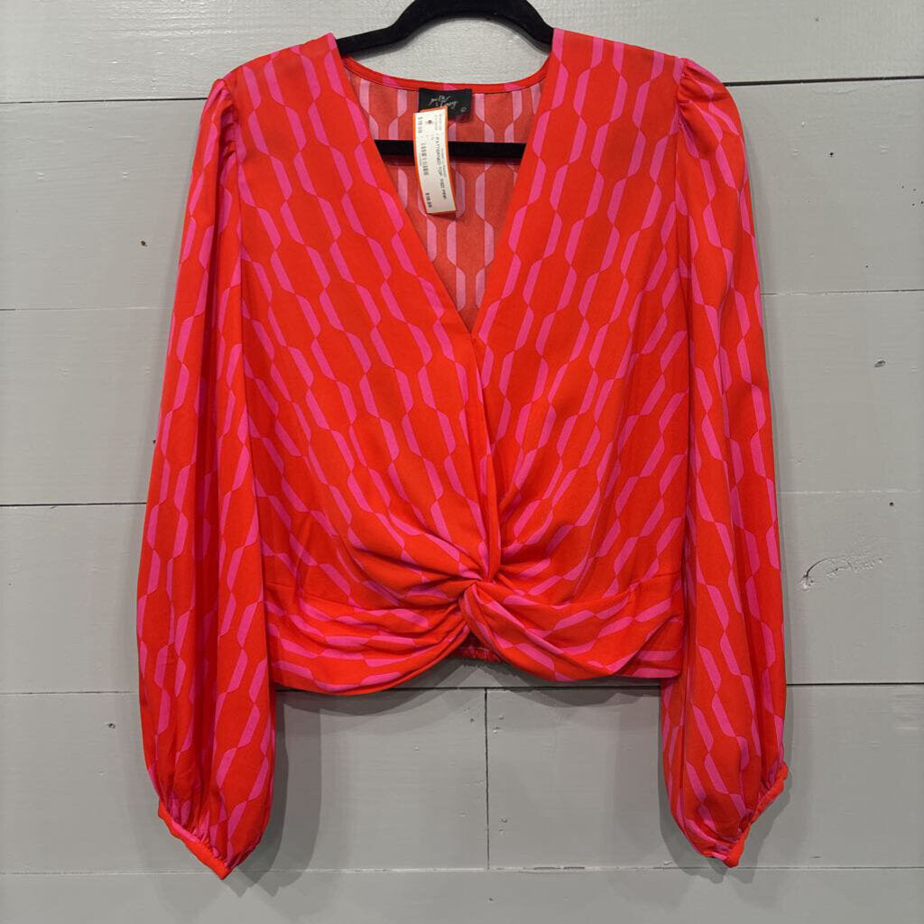 MILK&HONEY,PATTERNED TOP ,RED PINK ,L