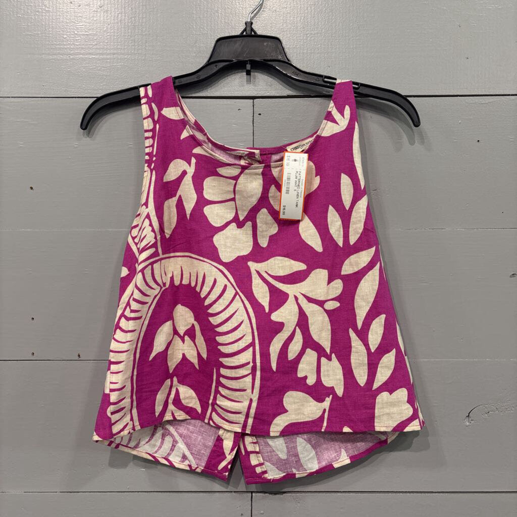 CHRISTIAN SIRIANO,PATTERNED LINEN TANK ,PLUM WHT ,S