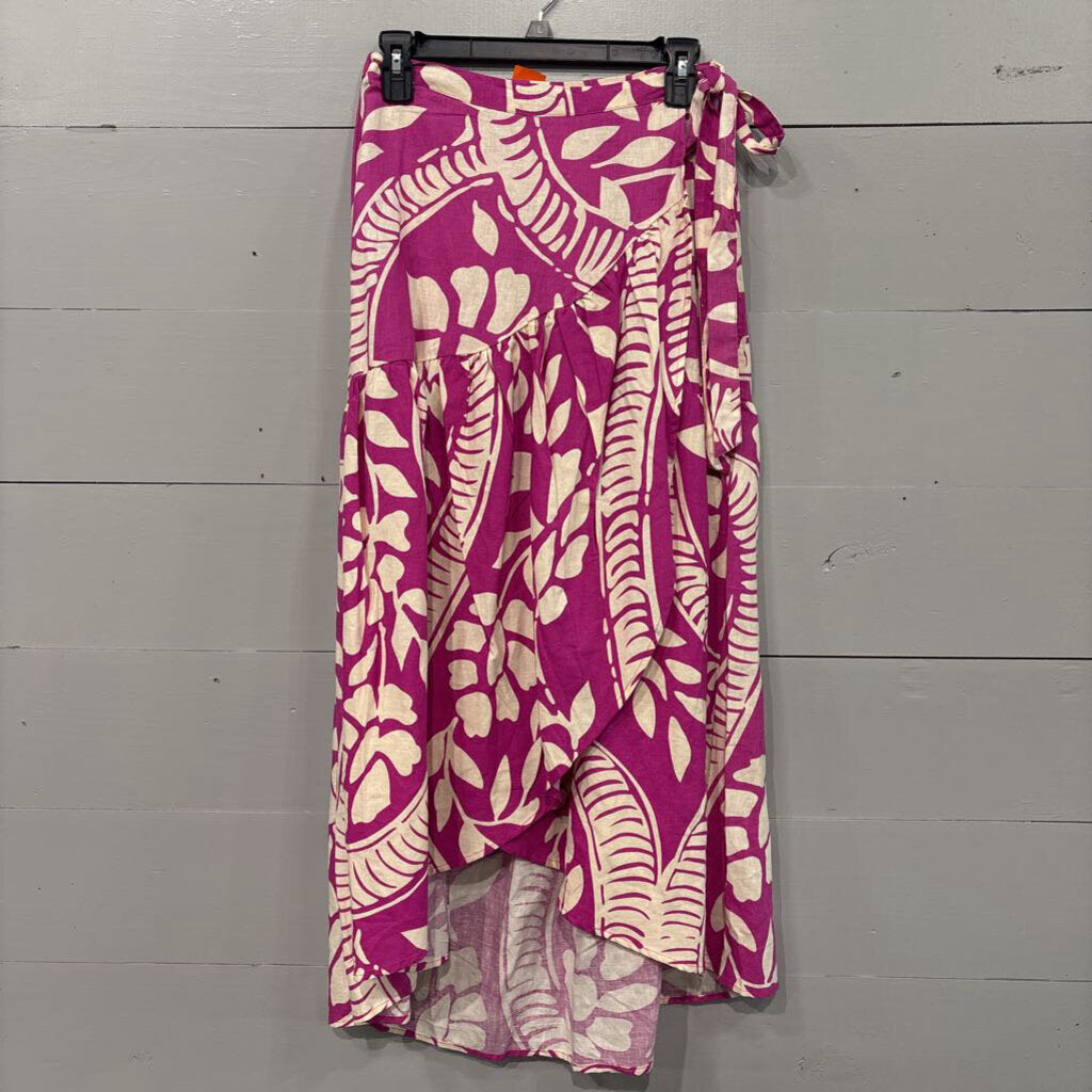 CHRISTIAN SIRIANO,PATTERNED LINEN SKIRT ,PLUM WHT ,XS