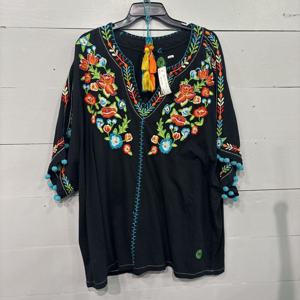 DOUBLE D RANCH,DDR FLORAL TOP ,BLK MULTI ,2X