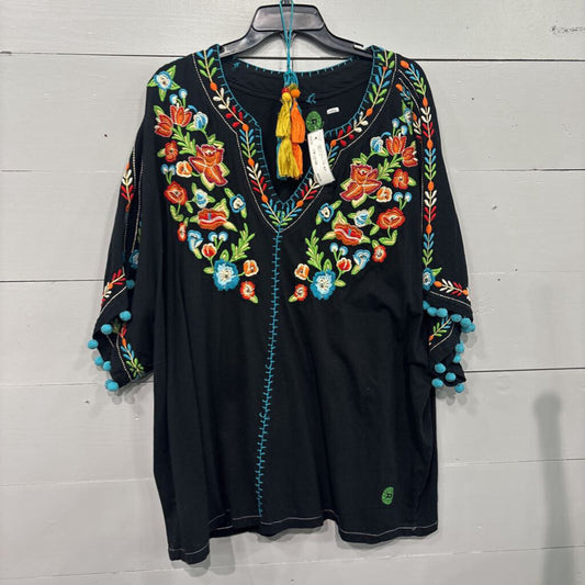 DOUBLE D RANCH,DDR FLORAL TOP ,BLK MULTI ,2X