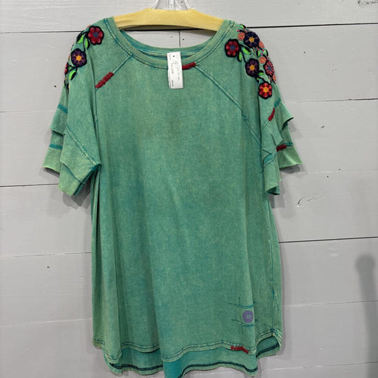 DOUBLE D RANCH,DDR FLORAL TOP ,TEAL MULTI ,2X