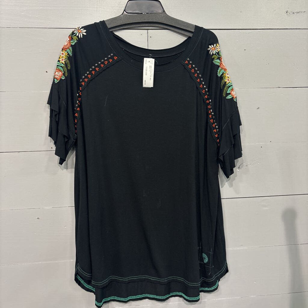 DOUBLE D RANCH,DDR FLORAL TOP ,BLK MULTI ,XL