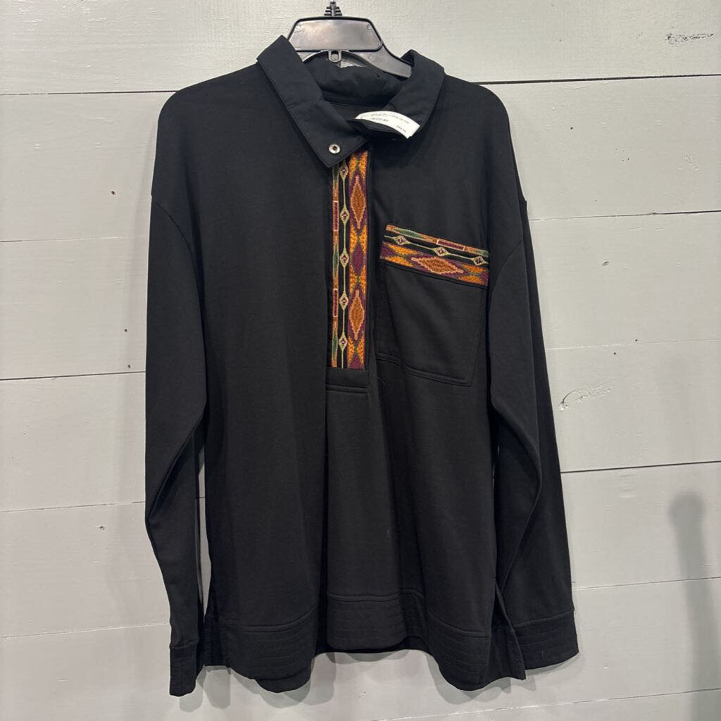 DOUBLE D RANCH,DDR AZTEC LONGSLVE TOP ,BLK MULTI ,L