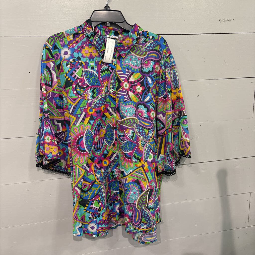 JOHNNY WAS,JW PATTERNED TOP ,MULTI,XL