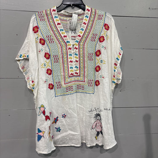 JOHNNY WAS,JWAS EMBROD TOP ,WHT MULTI ,L