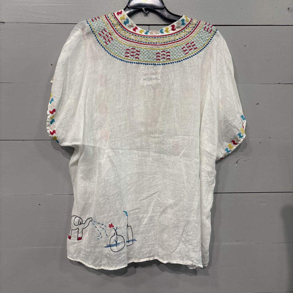 JOHNNY WAS,JWAS EMBROD TOP ,WHT MULTI ,L