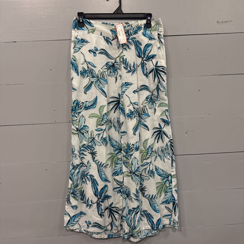 TAHARI,TROPICAL LINEN PANT ,WHT BLUE ,M