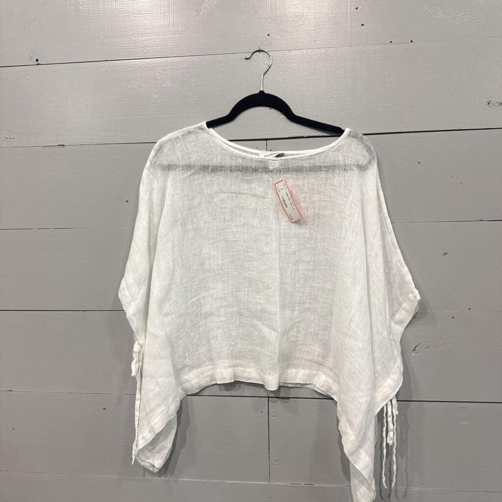 CALLIGRAPHIE,LINEN TOP ,WHT ,S/M