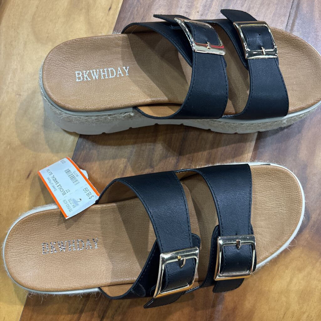 BKWHDAY,BUCKLE SANDAL ,BLK TAN ,37