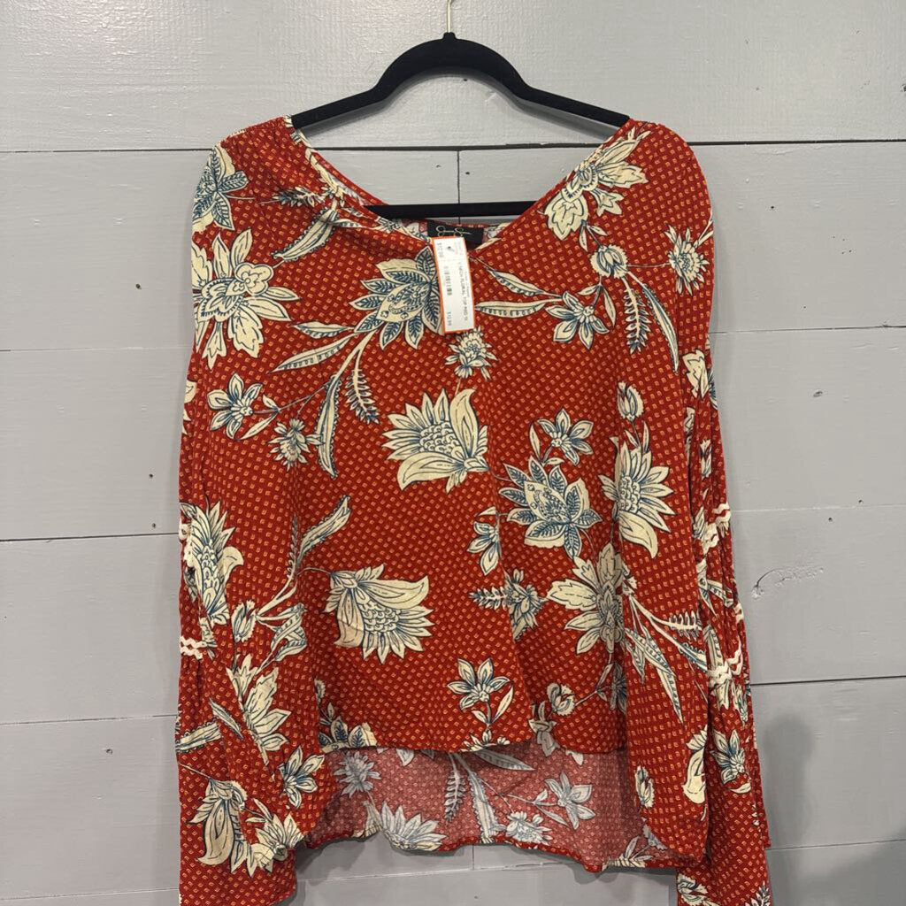 JESSICA SIMPSON,V NECK FLORAL TOP,RED,1X