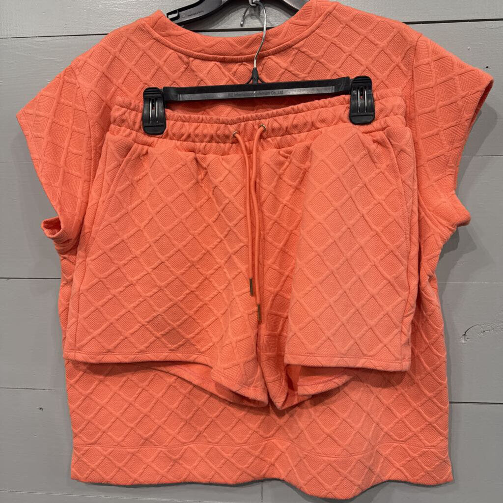MARY SQUARE,2PC QUILTED TOP SHORT,CORAL ,M