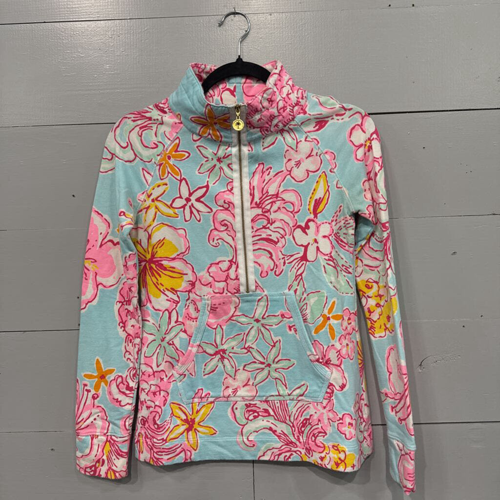LILLY PULITZER,LP FLORAL PULLOVER TOP ,PINK BLUE ,XXS