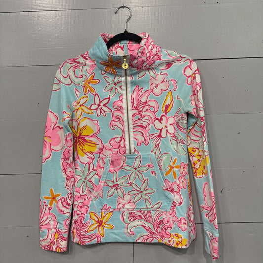 LILLY PULITZER,LP FLORAL PULLOVER TOP ,PINK BLUE ,XXS