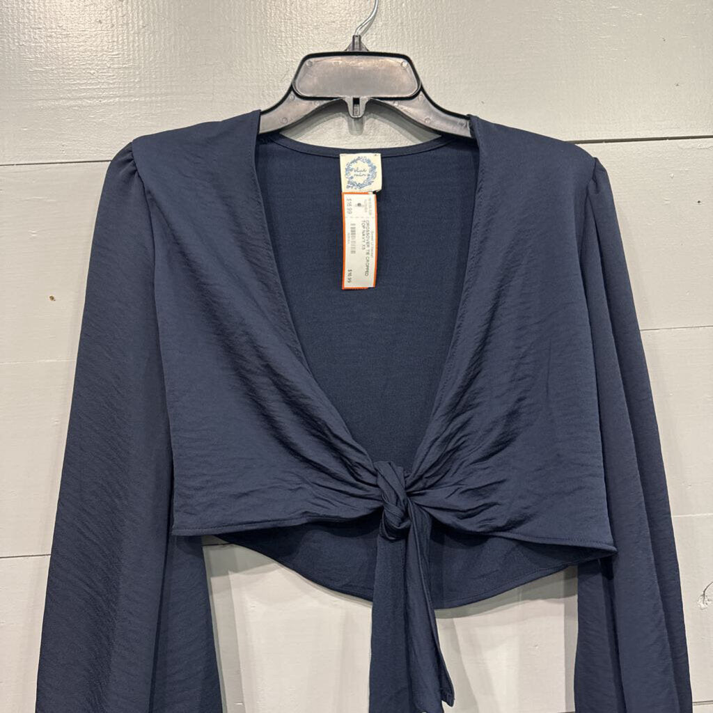 BLUE RAIN,CROSSOVER TIE CROPPED TOP,NAVY,XS