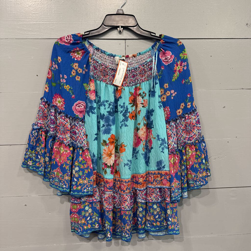 JOHN MARK,FLORAL RUFFLE TOP ,MULTI,S