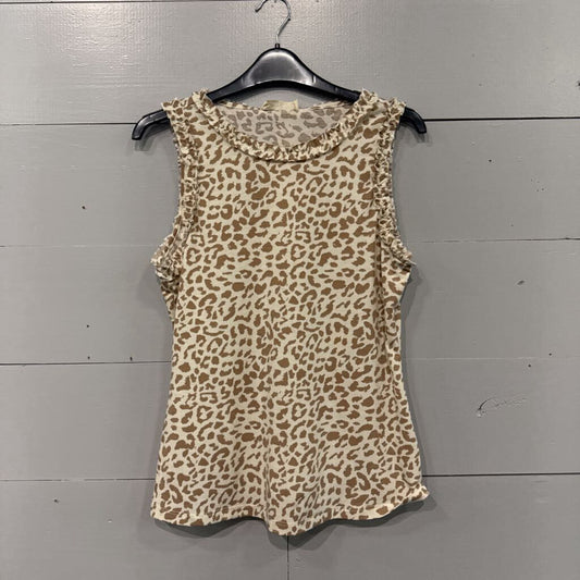 DOE & RAE,nwt leopard tank top ,TAN WHT,S
