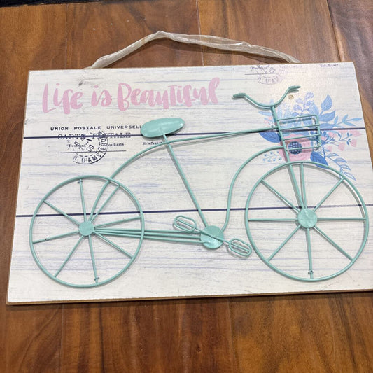 * WIRE BIKE ON WOOD,WHITE
