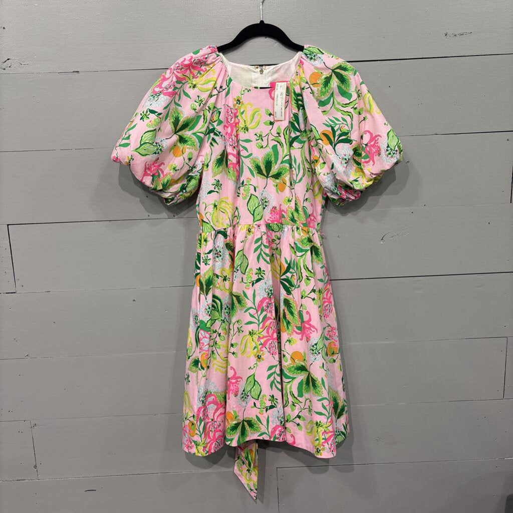 LILLY PULITZER,COTTON FLORAL MIDI DRESS,PINK ,8